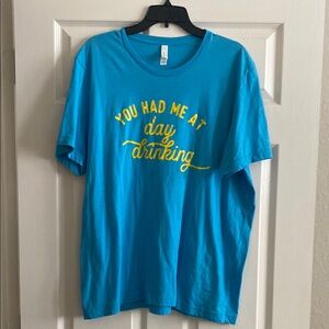 Blue Graphic Tee with Yellow Text